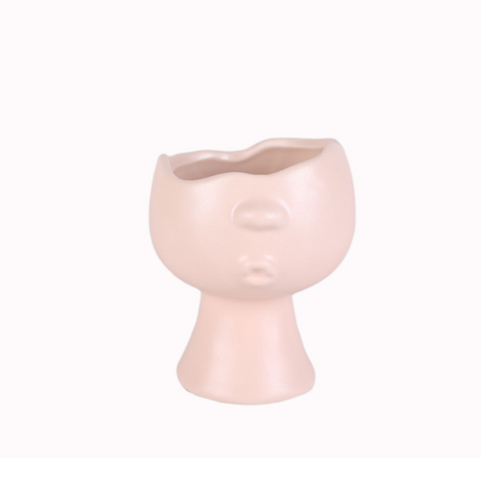 Escultura Luna de Bloom con forma de rostro, cerámica rosa claro