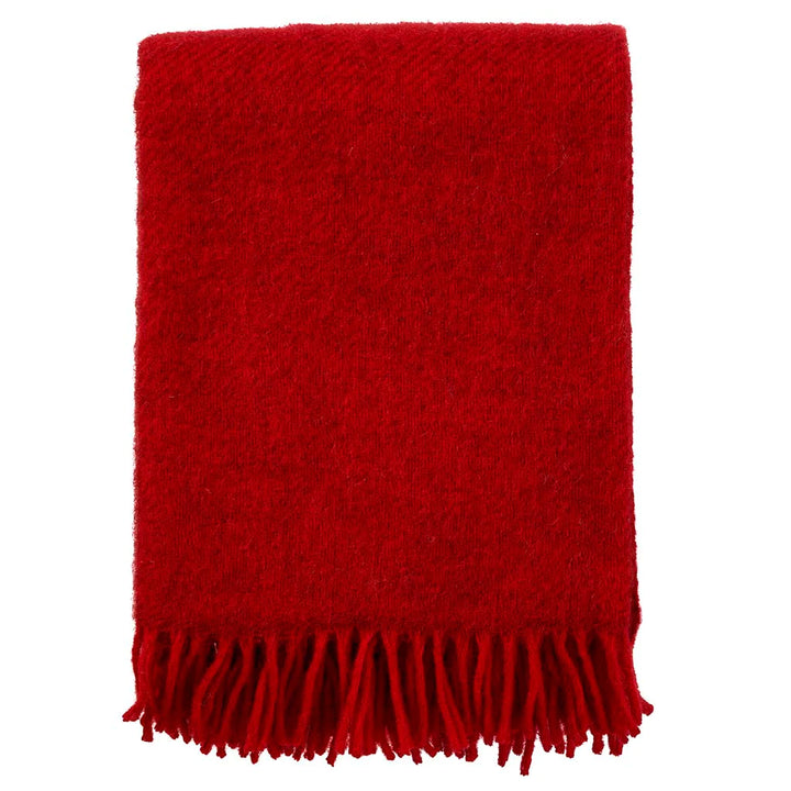 Manta Gotland roja de Klippan, de lana con flecos