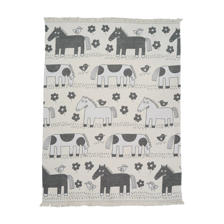 Manta para niños Horse de Klippan, gris con caballos y flores