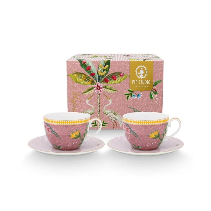 Set de 2 tazas con plato La Majorelle rosado de Pip Studio con su caja