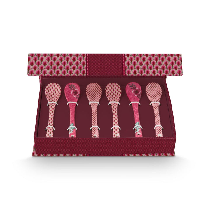 Set de cucharitas Oriental Festival de Flores dark rosado de Pip Studio en su caja