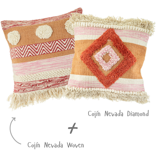 Pack Cojines NEVADA TUFTED DIAMOND y PINK WOVEN STRIPE