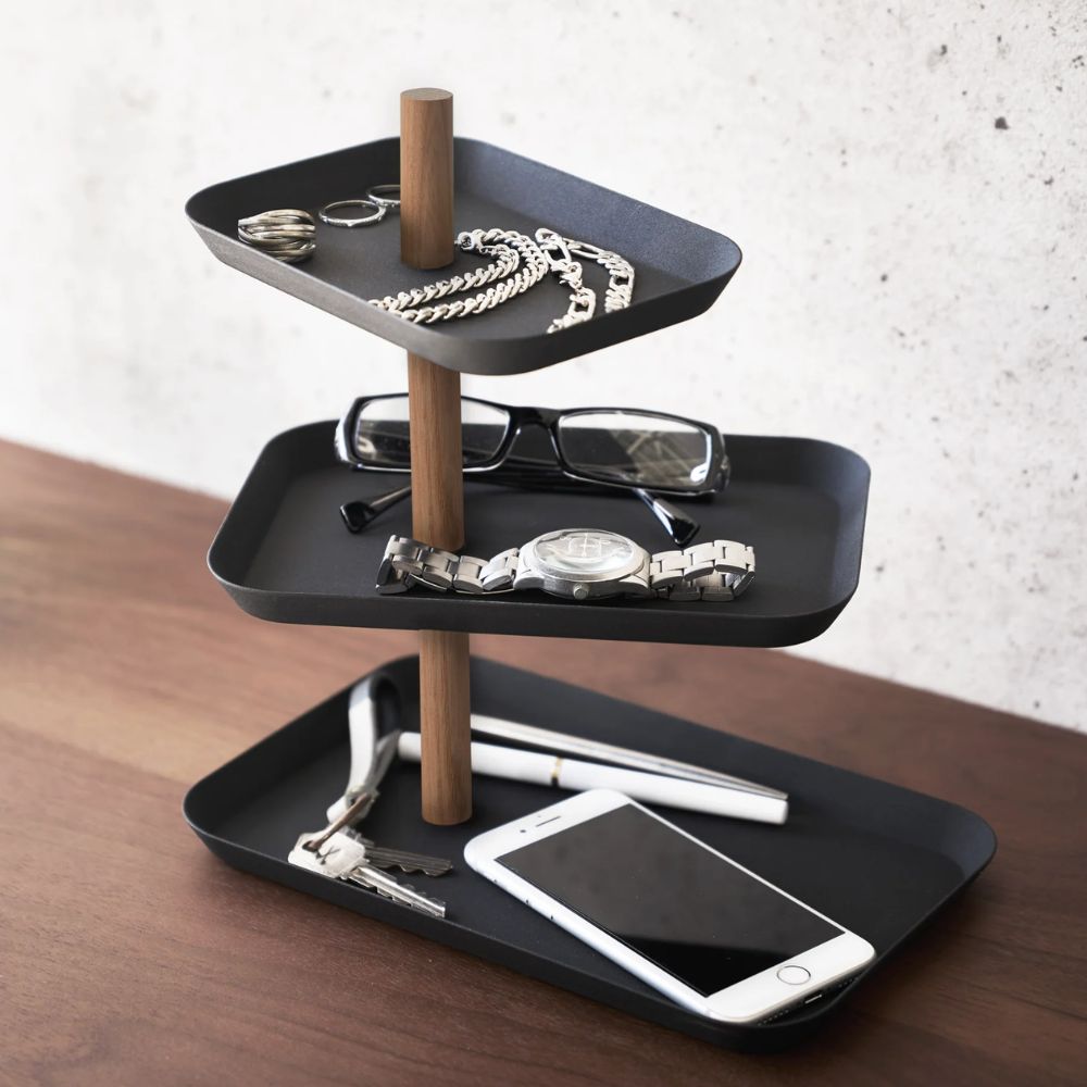 SOPORTE ACCESORIOS 3 BANDEJAS GIRATORIAS <br>Negro <br>Yamazaki