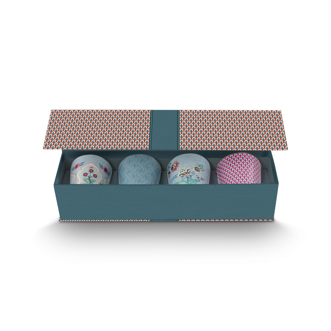 WHITHOUT EAR ORIENTAL FESTIVAL DE FLORES AZÚL <br> Juego de 4 tazas <br> Pip Studio