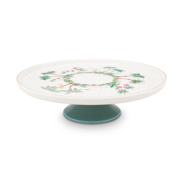 Tamaño Bandeja Pequeña para Torta Jolie con Puntos Dorado 21cm – Cerámica, Diseño Holandés Original