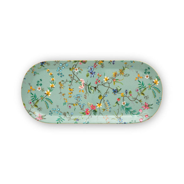 Bandeja para Torta Rectangular Jolie Flowers Azul 33.3x15.5cm – Cerámica, Diseño Holandés Original