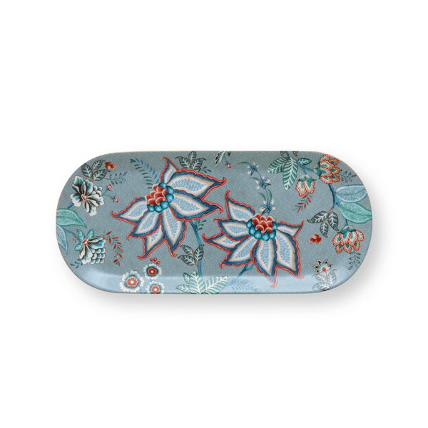 Bandeja para Torta Rectangular Festival de Flores Celeste 33.3x15.5cm – Cerámica, Diseño Holandés Original
