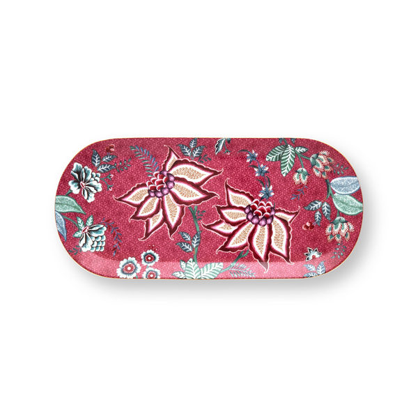 Bandeja para Torta Rectangular Festival de Flores Dark Rosado 33.3x15.5cm – Cerámica, Diseño Holandés Original