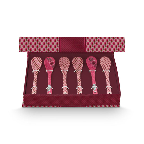 Giftset Cucharitas Oriental Festival de Flores Dark Rosado 13cm – Cerámica, Diseño Holandés Original