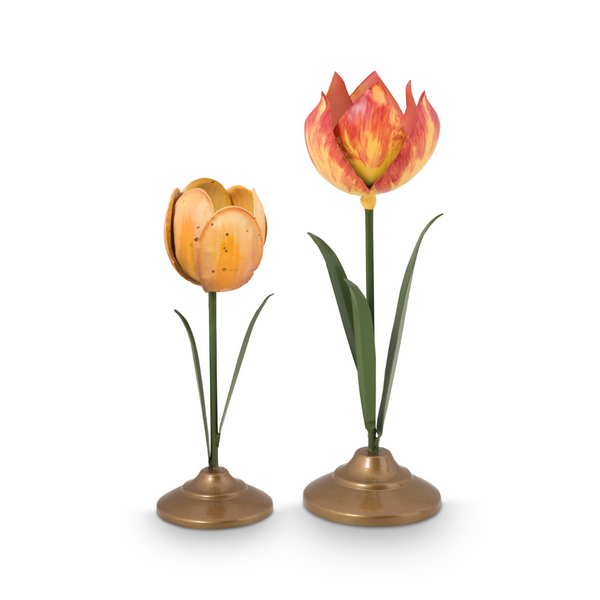 Set de 2 Tulip Portavelas Metal Amarillo – Metálico, Diseño Holandés Original