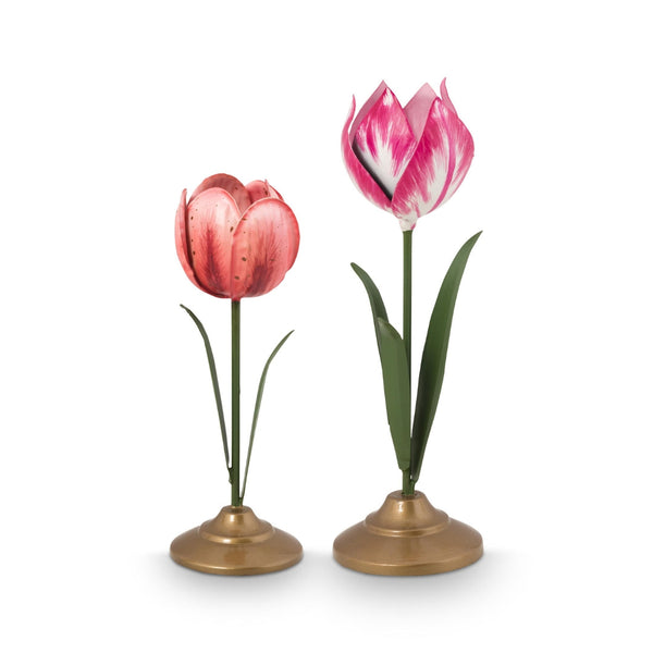 Set de 2 Tulip Portavelas Metal Rosado – Metálico, Diseño Holandés Original