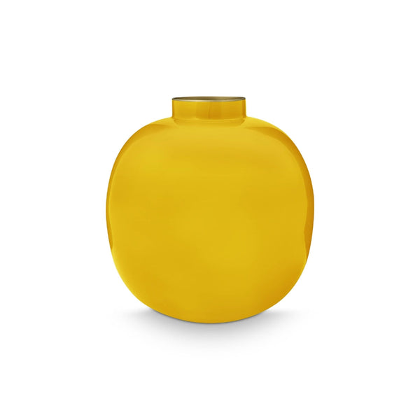 Jarrón de Metal Amarillo 23cm – Metálico, Diseño Holandés Original