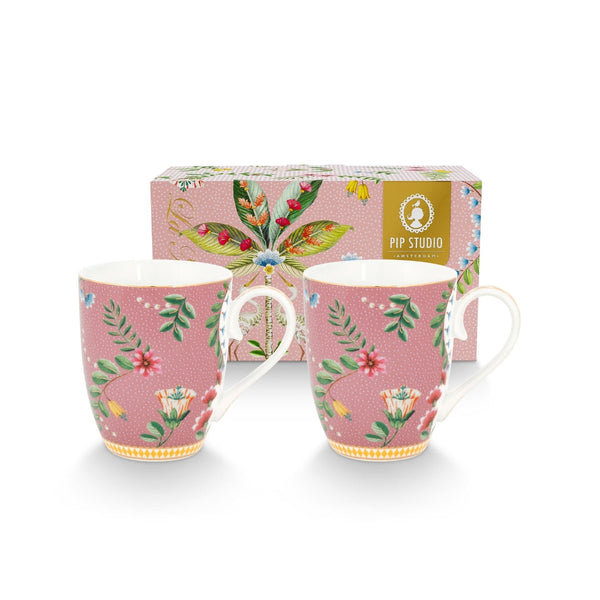 Set de 2 Tazas Tamaño L La Majorelle Rosado 350ml – Cerámica, Diseño Holandés Original
