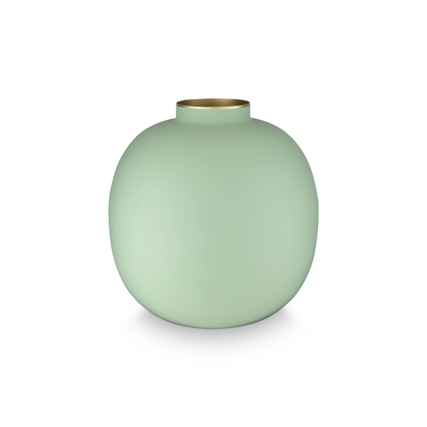 Jarrón de Metal Mate Bright Verde 23cm – Metálico, Diseño Holandés Original