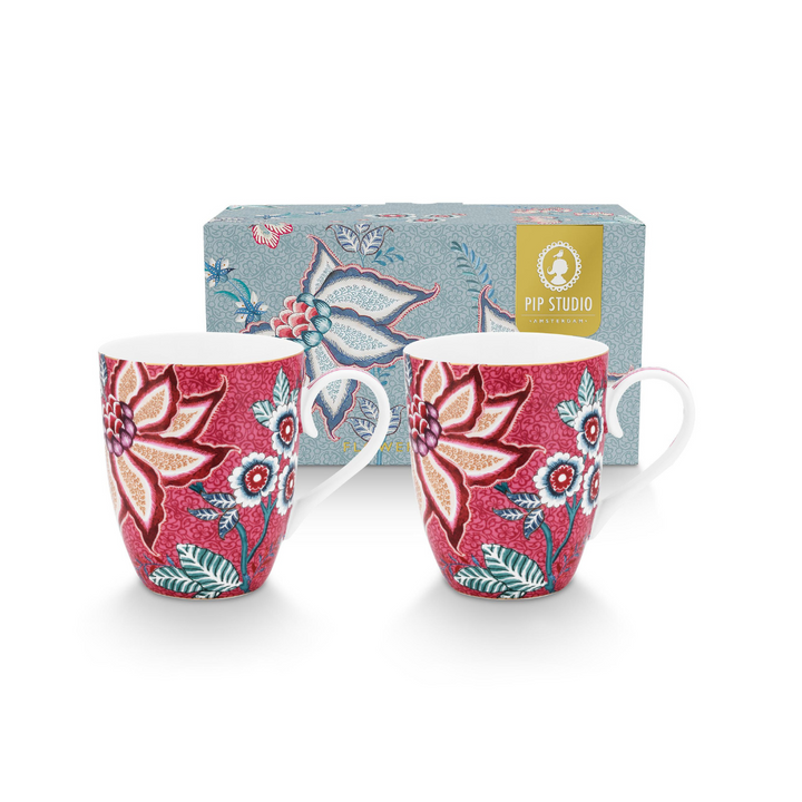 Set de 2 tazas L Festival de Flores dark rosado de Pip Studio con su caja